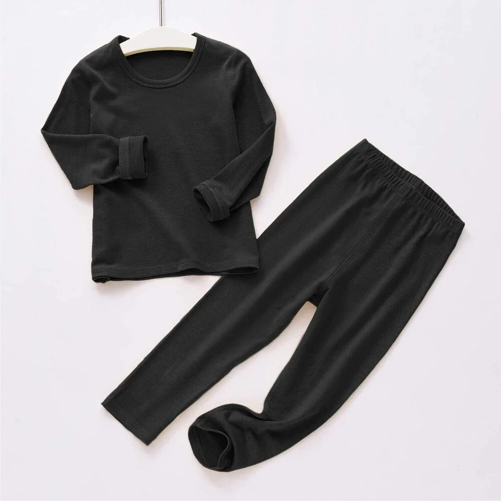 Thermal Kids Black Underwear Ski Long John Set Base Layer 2X-LARGE (120) /5T-6T